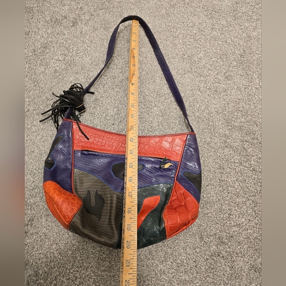 Vintage Sharif Multicolored Lizard/ Croc Patchwork Crossbody/Shoulderbag - Picture 6 of 14